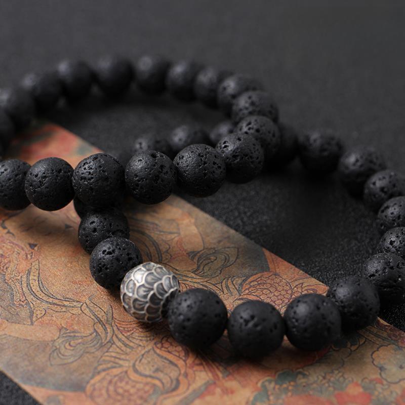 Vòng Tay Hạt Hợp Thời Trang Cho Nam, Hạt May Mắn, Đồ Trang Trí Tay Cho Bé Trai, Đá Núi Lửa Obsidian Đơn Giản 6
