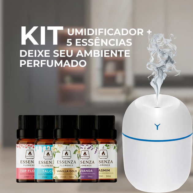 Kit 1 Umidficador + 5 Essências de 20ml Hidrossolúvel | Formato Egg | Difusor e Aromatizante