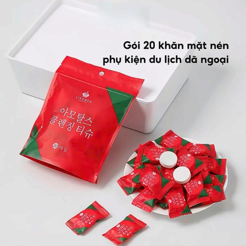 Gói 20 Khăn mặt nén dạng viên kẹo du lịch dã ngoại, Khăn giấy nén rửa mặt tiện lợi.