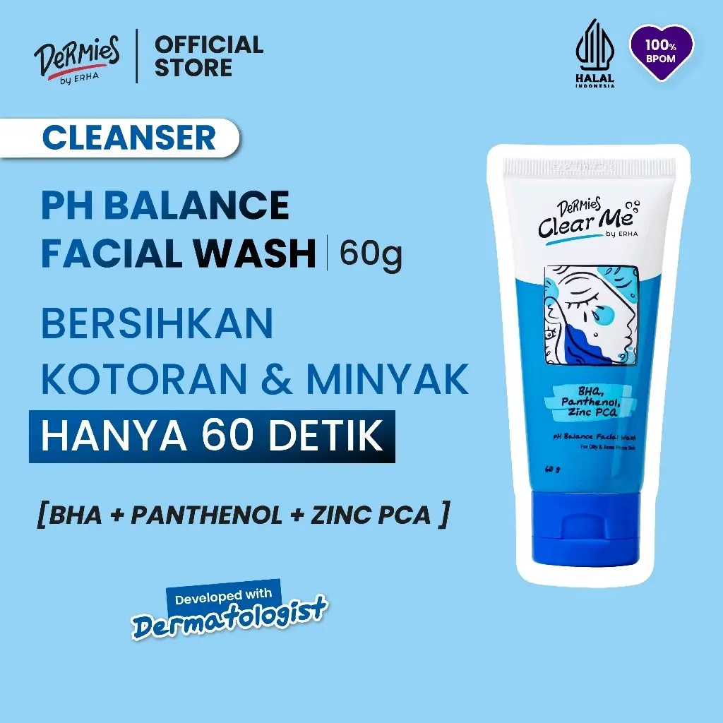 DERMIES Clear Me Facial Wash PH Balance 60g - Sabun Wajah Berjerawat facial wash oily skin