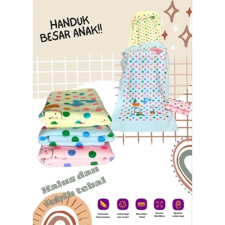 Handuk Bayi Lembut Microfiber Uk 50x100cm MOTIF Termurah / handuk mandi anak /cowok/cewek Balita Baru lahir Anak-Anak Souvenir