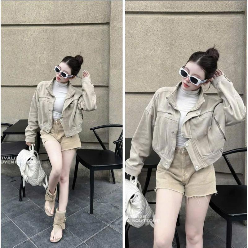  Áo Khoác Nữ Jeans Phong Cách Hàn Quốc Dáng Đứng Form Khóa Ngực Cúc Bấm Thời Trang - By BN TRENDY 