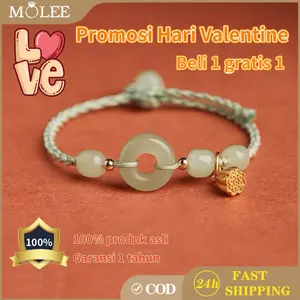 【Beli 1 gratis 1】Gelang Giok Hetian 100% Asli Tali Merah Liontin Simbol Perdamaian Pembawa Hoki untuk Pria Wanita