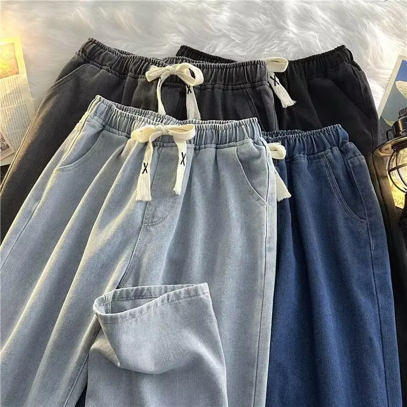 Quần Jean Eo Co Giãn, Dành Cho Nam Và Nữ, Phong Cách Mùa Xuân Và Mùa Thu, Quần Ống Rộng, Dáng Suông Rộng Hợp Xu hướng Quần Dài Ống Rộng, Thích Hợp Cho Cả Nam Và Nữ