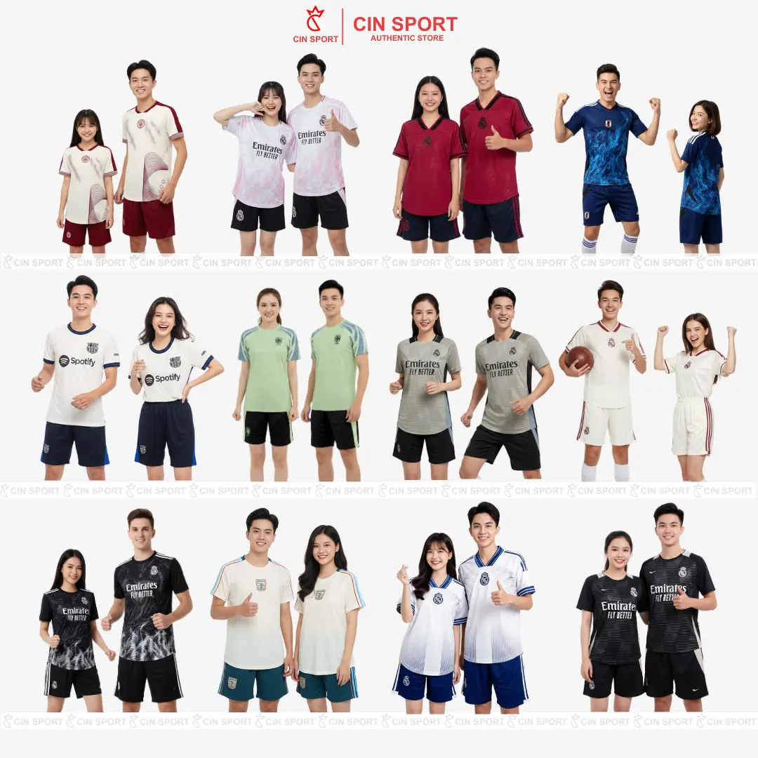 TOP 20 BỘ QUẦN ÁO BÓNG ĐÁ NAM NỮ VẢI MÈ USA CAO CẤP LOGO THÊU, CO GIẢN, THOÁNG HÚT MỒ HÔI, KHÔNG BONG TRÓC, ÁO ĐÁ BANH NỮ, NAM, DO THE THAO - CIN SPORT