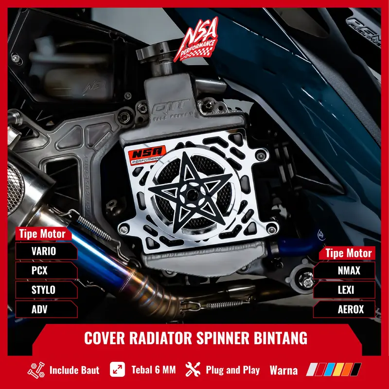 NSA COVER RADIATOR SPINER BINTANG MIRROR VARIO PCX NMAX AEROX ADV LEXI STYLO Tutup Radiator Spinner Bintang Yamaha Honda 125/150/160 Aksesoris Motor NSA PERFORMANCE Roda Motorcycle cover  radiator Gold Karet 0