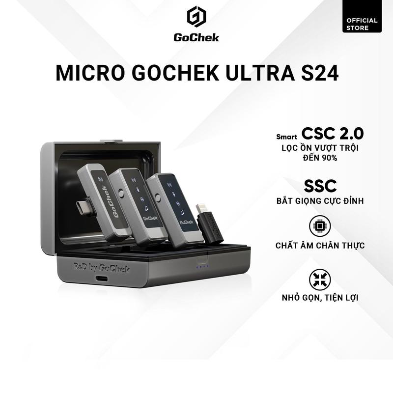 Micro thu âm không dây GoChek,Tích hợp 2 chân cắm khi live/quay video/ghi âm cho điện thoại/ ipad/ máy tính GC ULTRA S24 mic  vlogs