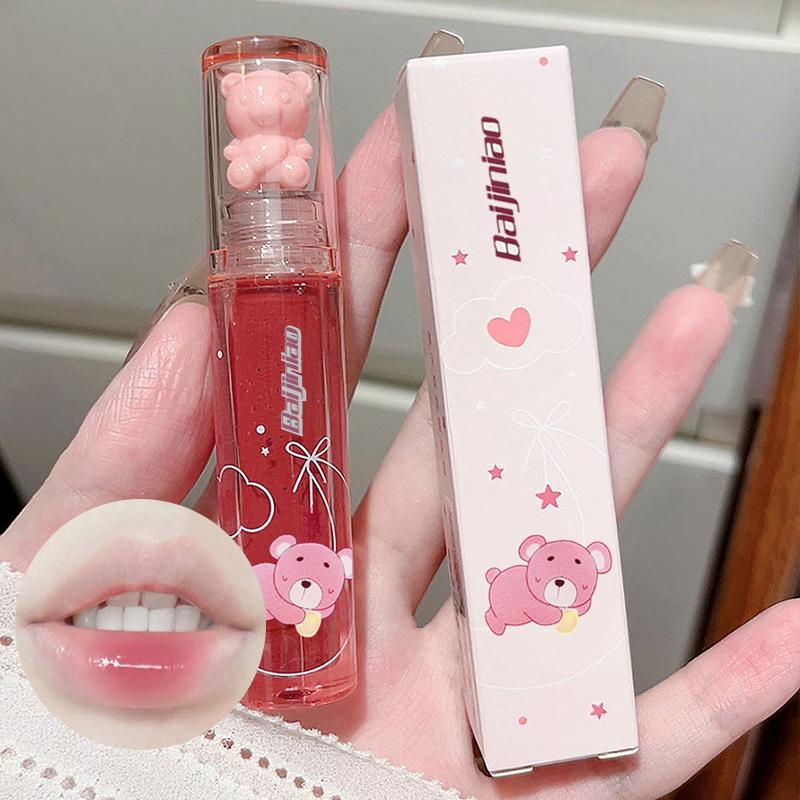 Product Introduction of 6 color Crystal frozen berry bear lip glaze,Durable Waterproof And Stain-resistant Transparent Film-forming Lip Gloss, Full Lip Color Good Gift For Women Lipstick Makeup Cosmetic Dewy Mirror Lip Care 7