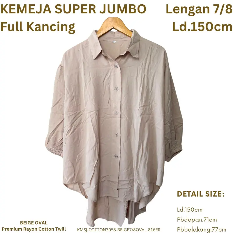 KEMEJA WANITA KEKINIAN JUMBO LD 140CM ATASAN OVERSIZE KATUN / KEMEJA WANITA BIGSIZE / KEMEJA JUMBO STYLE KOREA / KEMEJA KEKINIAN KATUN LD 140CM 0
