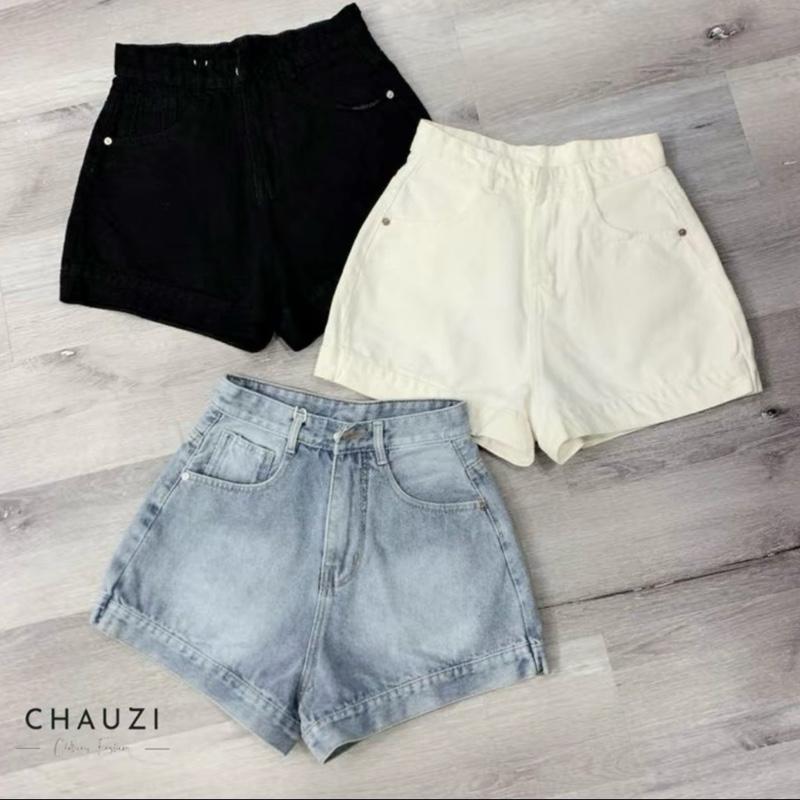 Quần Short Jean CHAUZI Quân Đùi Nữ Trơn Lưng Cao Phong Cách Hàn Quốc QD254 Women Kem Pants