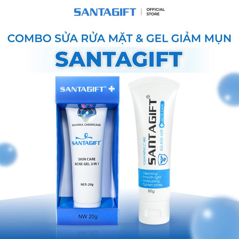 Combo Sữa Rửa Mặt và Gel giảm mụn và thâm Gamma SANTAGIFT 80g và 20g Skincare - 1SRM 1GGM