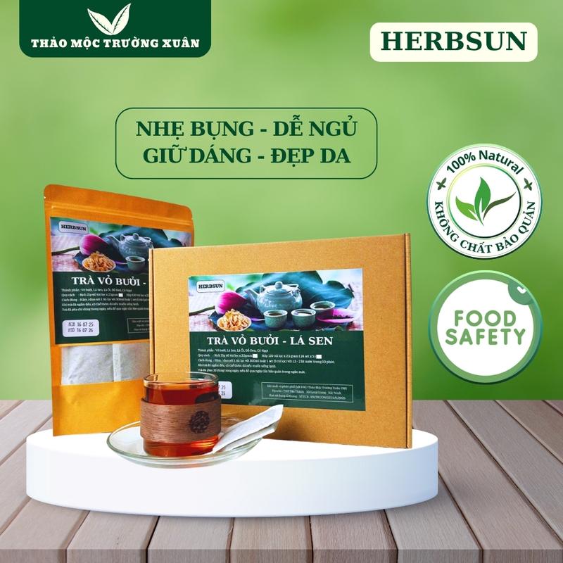 Trà Vỏ Bưởi Lá Sen Trường Xuân giữ dáng đẹp da thanh lọc tự nhiên - trà túi lọc tiện pha - thơm dịu đậm vị không chất bảo quản