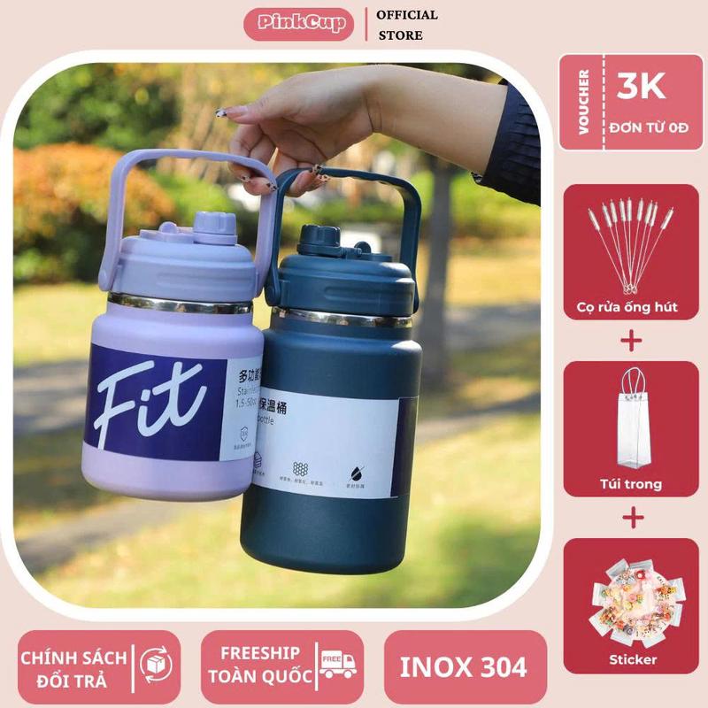Bình giữ nhiệt dung tích lớn FIT 2000ml 1500ml miệng rộng nắp kèm ống hút tiện lợi Bình giữ nhiệt Khắc Tên theo yêu cầu inox 304