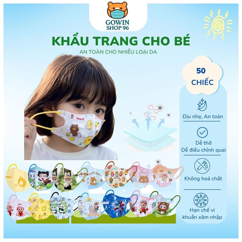 [0-8 tuổi] Combo 50 chiếc khẩu trang lụa hình in vịt vàng cho bé đáng yêu xinh xắn ép 1 túi 1 chiếc sạch sẽ tiện lợi