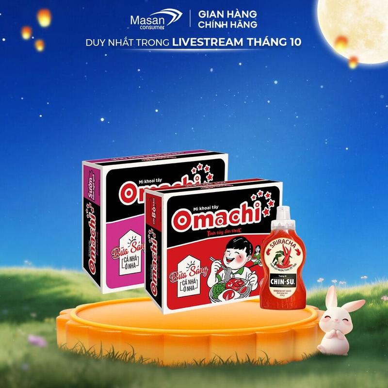 Combo 1 thùng Mì dinh dưỡng khoai tây Omachi sườn hầm ngũ quả 80gr + 1 thùng Mì dinh dưỡng khoai tây Omachi xốt bò hầm x 80gr + 1 tương ớt sriracha 250gram