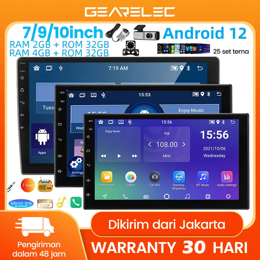 GEARELEC Android 12 Head Unit Double DIN 7 9 10 inch universal GPS Bluetooth Wifi Audio Mobil Car