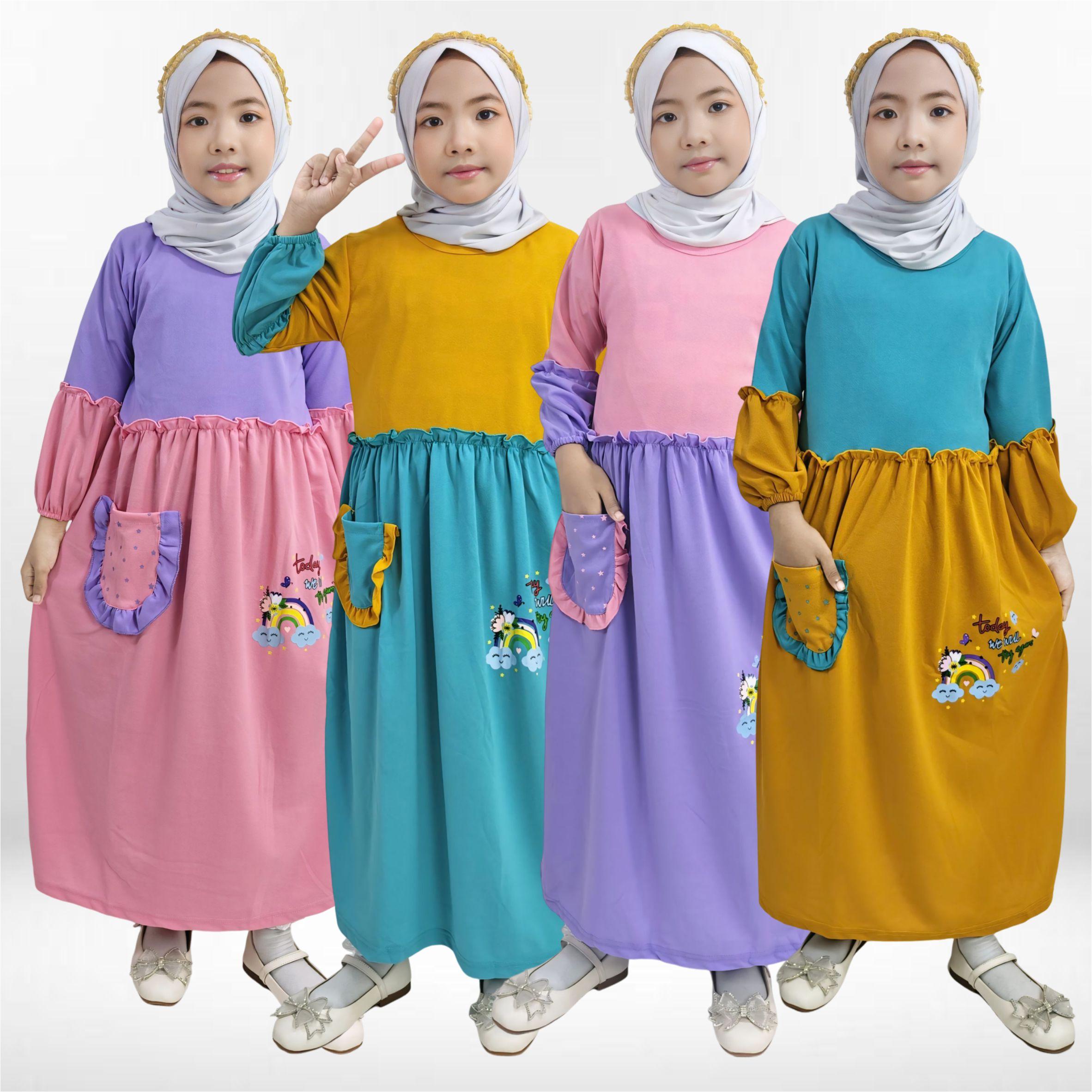 CF Kids Gamis Anak Perempuan Soleha Rainbow Warna Mix Dress Muslim Anak Lucu Kombinasi Warna