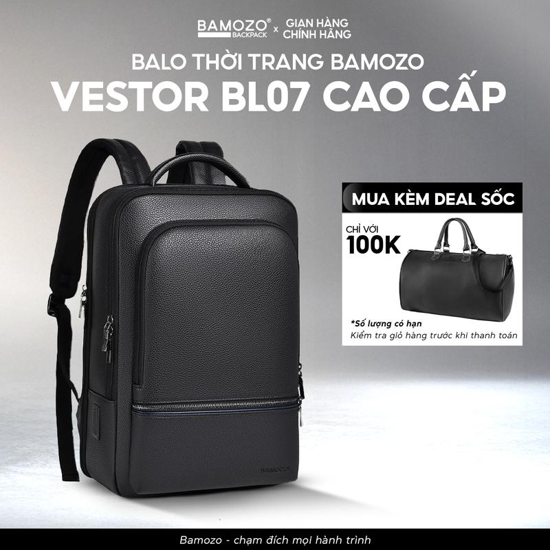   MUA 1 TẶNG 1  Balo Da Bamozo Vestor Đựng laptop 15.6 inch Màu Đen Chống Nước Chống Sốc Chống Xước Đai Lưng Công Thái Học Balo Đi Học Chống Gù Tặng Túi Du lịch_BL07 