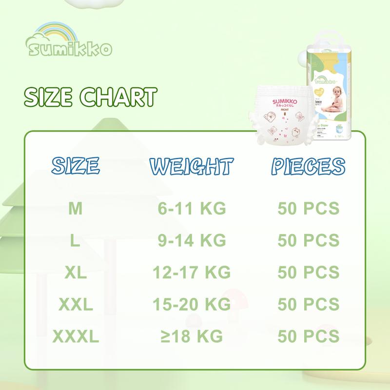 SUMIKKO Pull-up Pants 50PCS Baby diapers All size diaper for baby Large Size Medium L XL XXL Tape