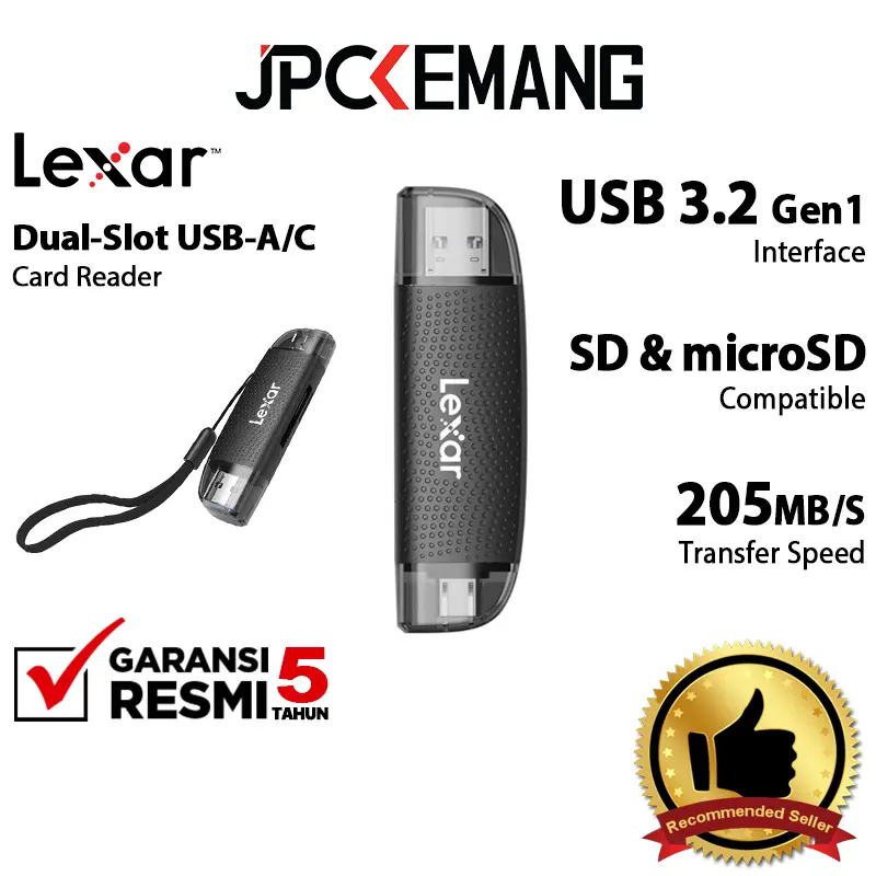 Lexar USB 3.2 Card Reader Dual Slot USB A / Type C for Memory Card SD Card MicroSD SDXC MicroSDXC (LRW310X-BNBNG) GARANSI RESMI