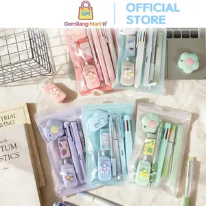 Alat Tulis Multifungsi 7 in 1 H1042 Paket Lengkap Pulpen Pensil Penghapus Cutter Cocok untuk Sekolah dan Kantor