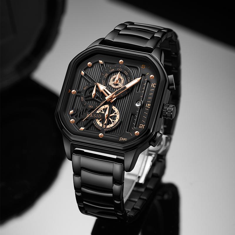 Đồng Hồ Thạch Anh Vuông BASID Phong Cách Cổ Điển Phổ Biến Dành Cho Nam Charm Và Thời Trang Chống Nước 50 Mét Đồng Hồ Doanh Nhân 7260