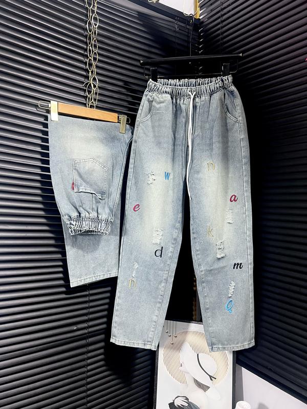   ẢNH THẬT  QUẦN BAGGY JEANS NỮ LƯNG CHUN 2 MÀU NHẠT ĐẬM  THÊU HỌA TIẾT NƠ ĐEN TO 2 BÊN MẪU MỚI TRẺ TRUNG NĂNG ĐỘNG Loang Women Pants 