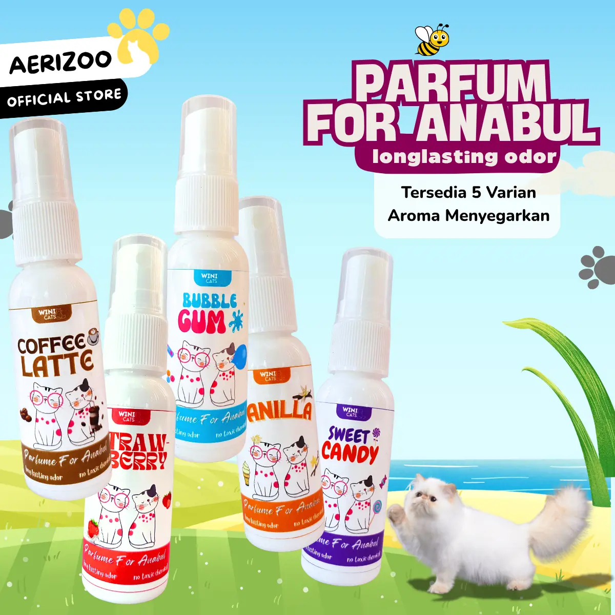 Pewangi Kucing Anjing Parfum Premium 5 Aroma Wangi Menenangkan Sepanjang Hari Aerizoo