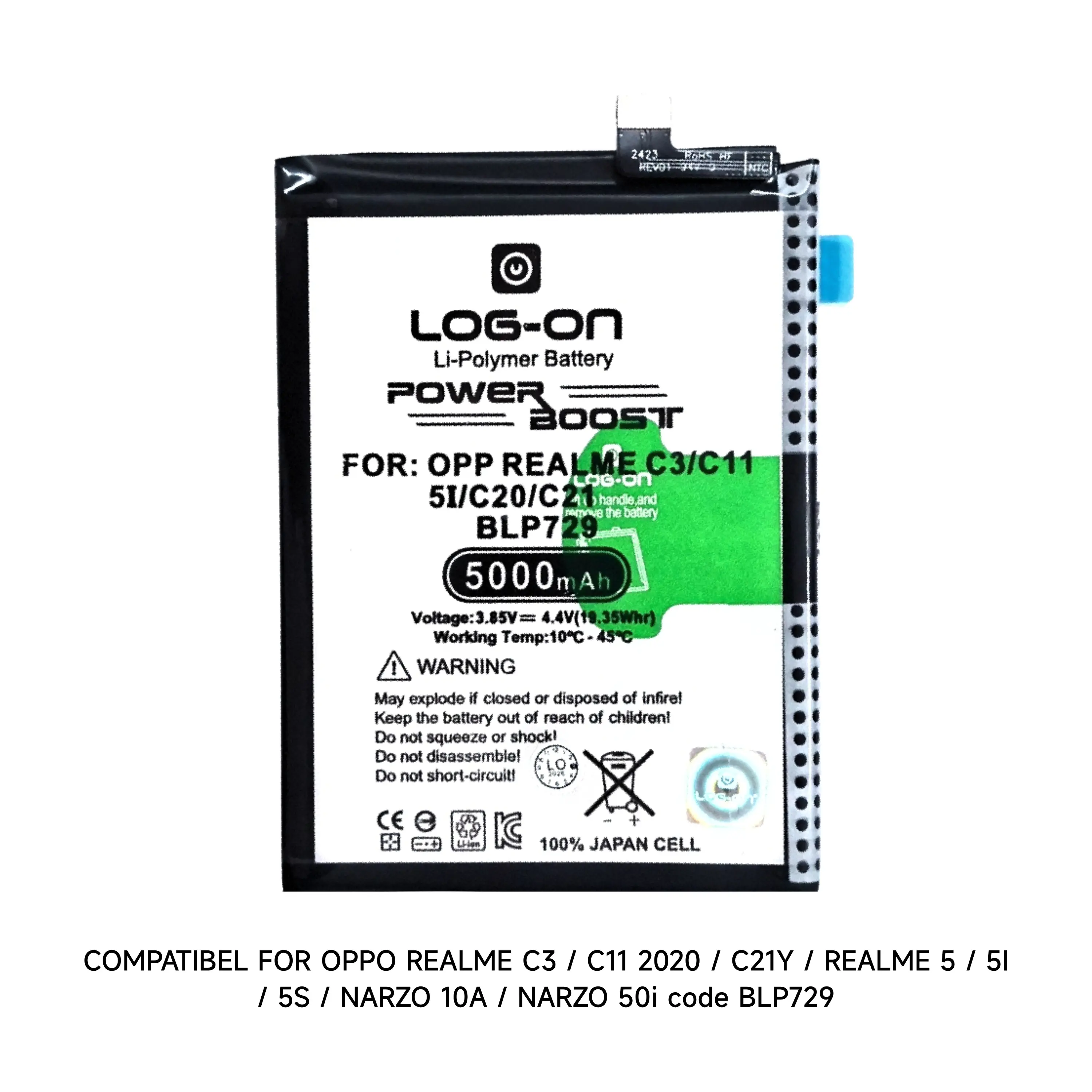 Baterai Log on BLP729 Untuk Realme C3 / Realme 5 / Realme 5I / Realme 5S / Narzo 10a / Narzo 50i / C11 RMX2185 / C21Y / C20 / C21 Power Boost 5000mAh Original 1 Tahun garansi Battery Batre