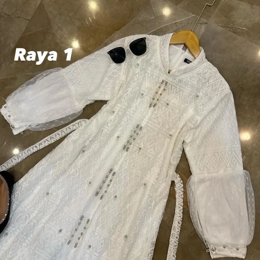 Shena Dress Raya White Series / Dress putih brukat premium