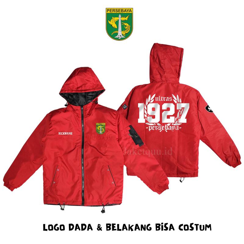 Jaket Anak Custom Parasut WP - Hoodie Fashion SD Dilapisi Busa Dactron Warna Hitam/Merah 1