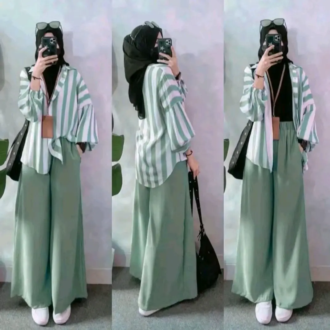 Setelan Wanita Namira One Set Kulot  Crinkle Airflow Motif Nyaman | Baju Setelan Wanita  Casual Atasan Celana Panjang Namira One Set Lengan Tangan Panjang Dewasa Remaja