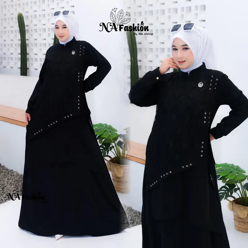 Na Fashion- NAMIRA Dress Gamis Malaysia Kombinasi Brukat Bahan Crinkle Premium mix brokat sapto minimalis cantik mewah elegant 7