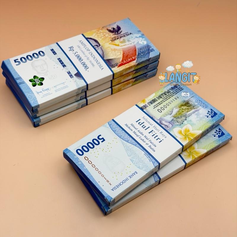 Amplop Lebaran Motif Uang Segepok Motif 3D ukuran Panjang isi 5 pcs untuk Idul Fitri