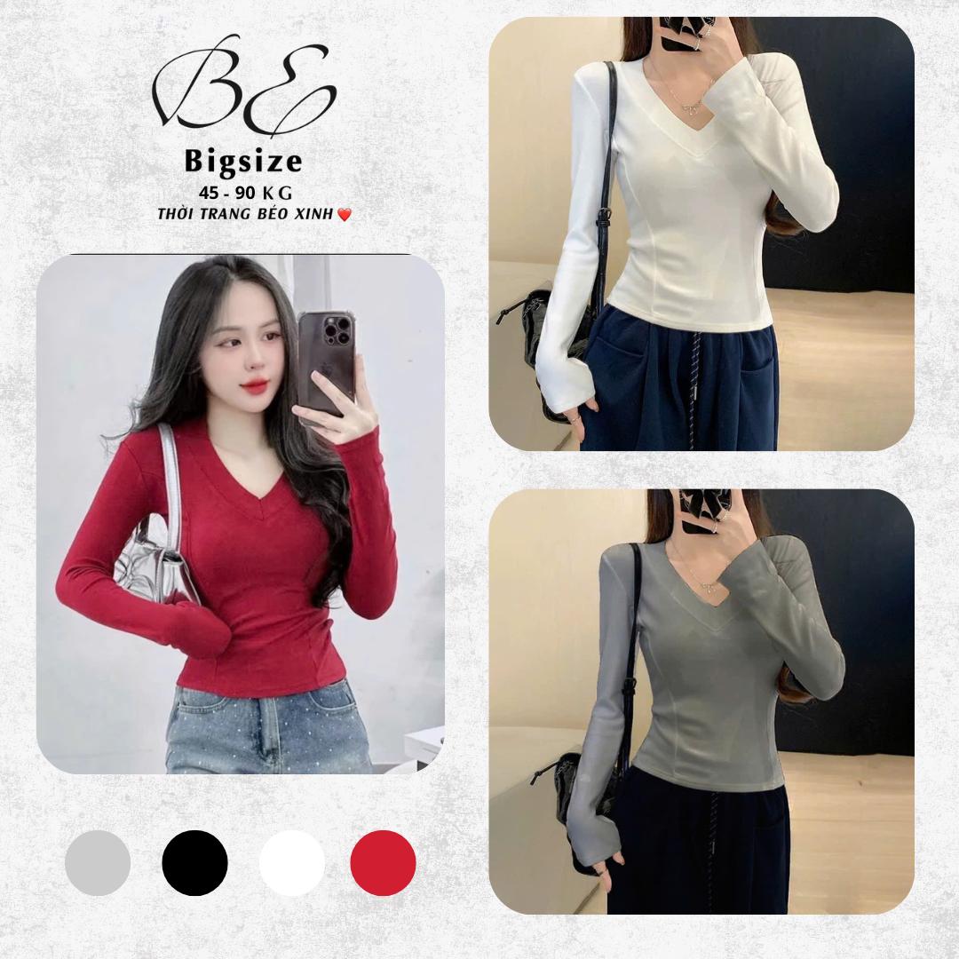 Áo Thun Nữ Tay Dài Phối Tim Tiểu Thư Thanh Lịch Vải Thun Tăm QC Cao Cấp 45- 90Kg Bigsize Dễ Thương Top Nữ Women - A.1573