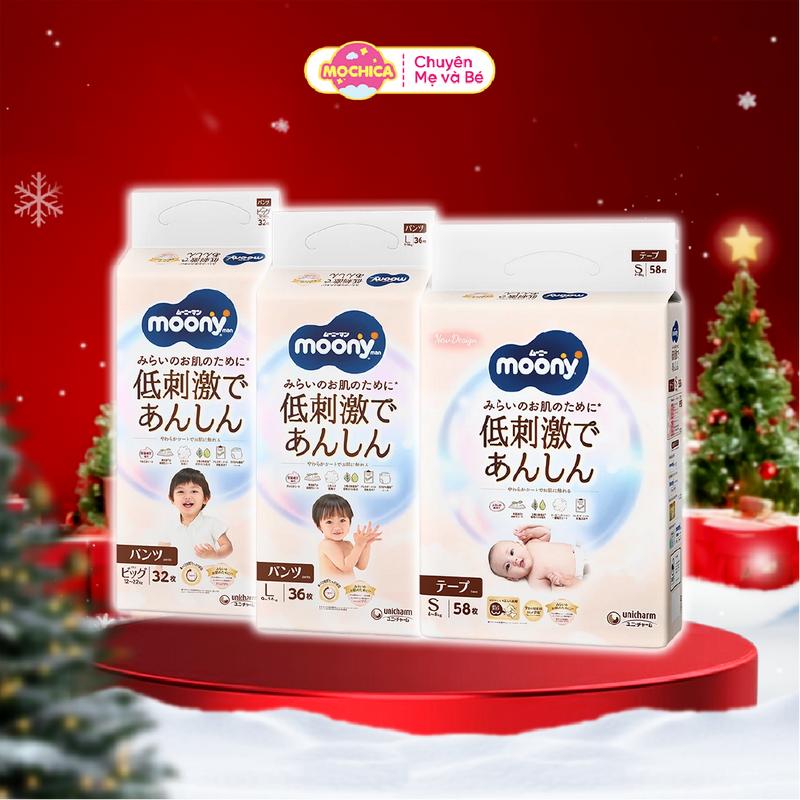   MEMIN COMBO 4  Tã dán quần Moony Natural cao cấp cho Trẻ sơ sinh - Nhập khẩu Nhật Bản 