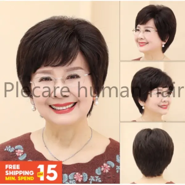 Fashion brazilian short straight human hair short  wigs for middle aged women machine made cheap and natural wig for mom