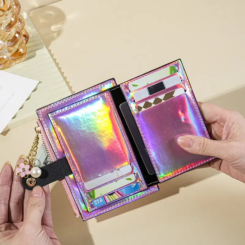 Women Fashion Short Wallet Purse Laser Colorful PU Leather Zero Purse Wallet Credit Card Holder Bags