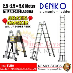 TANGGA LIPAT TELESKOPIK 2.5+2.5 = 5.0 METER ALUMUNIUM TELESCOPIC DENKO