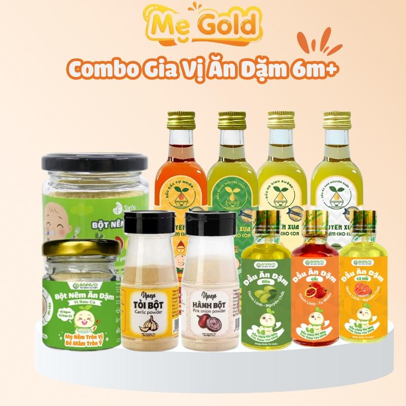 Combo gia vị ăn dặm cho bé từ 6 tháng tuổi bao gồm hạt nêm ăn dặm,Combo dầu ăn dặm hành tỏi ăn dặm an toàn cho bé