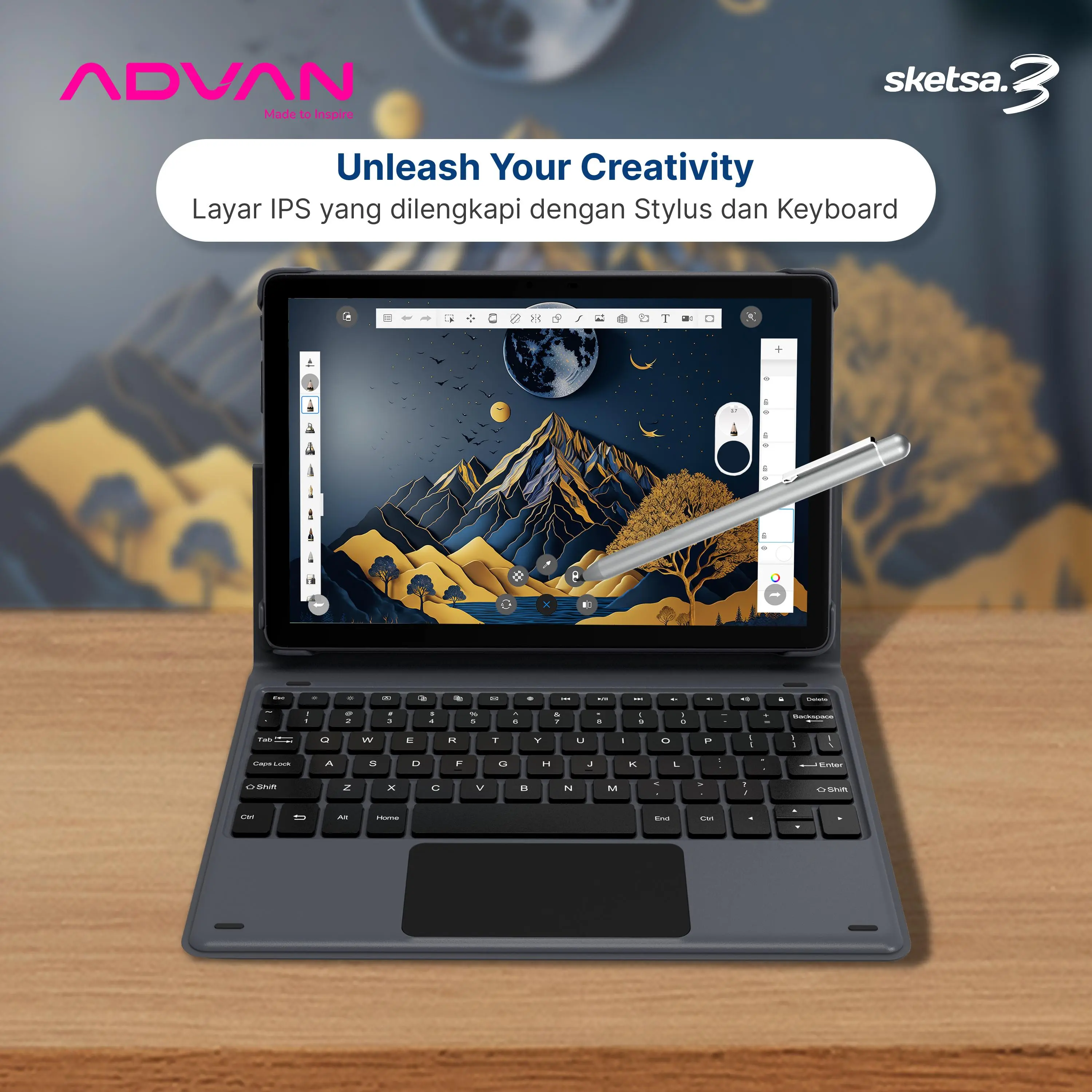 (FREE KEYBOARD + STYLUS PEN) ADVAN Tablet Sketsa 3 6GB/128GB 10.1” Inci HD IPS Dual SIM Card 4G LTE WiFi Bluetooth Tiger T606 Android