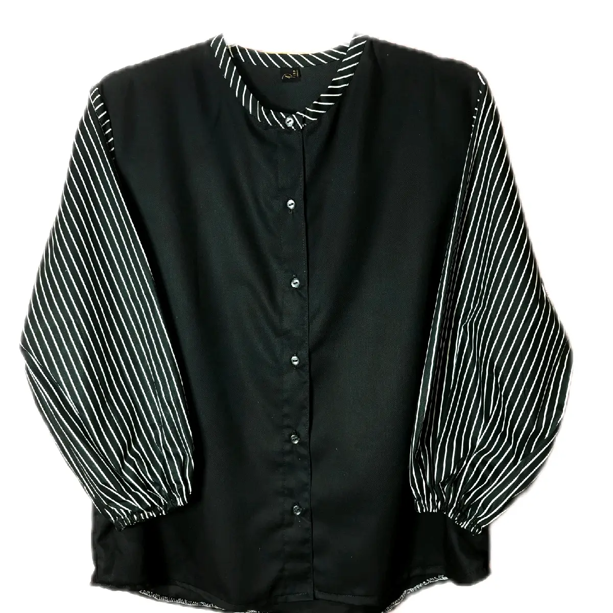 Blus Wanita Lengan Panjang Kombinasi Salur - Hitam - Atasan, Casual, Katun, Kaos, Baju, Shakila, Cewek, Garis, Dewasa