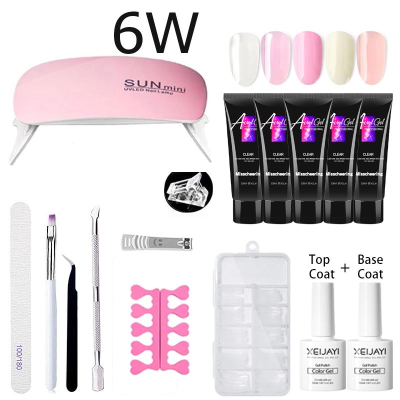 Nail Salon Đèn vẽ móng nghệ thuật 6W + Bộ gel nối dài móng tay 15ml Máy sấy móng tay Bộ dụng cụ nối dài móng tay bằng gel UV Sơn Gel