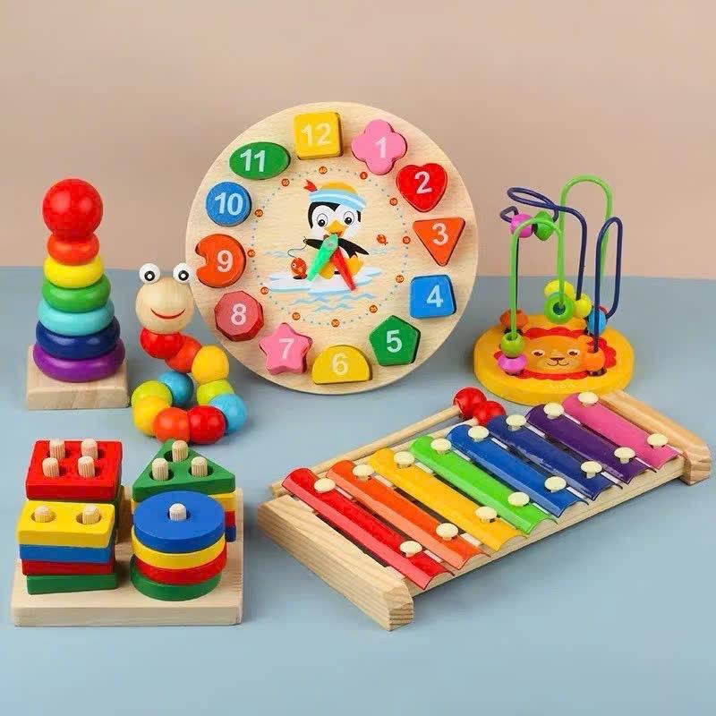[SALE] Combo 6 Món Đồ Chơi Gỗ Montessori Thông Minh Cho Bé-Đồ Chơi Giáo Dục Montessori Phát Triển Trí Tuệ An Toàn