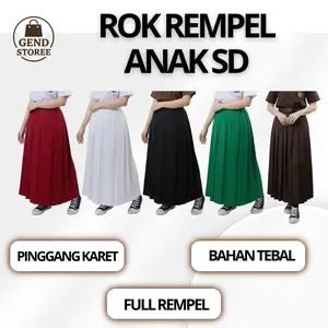 Rok Rempel SD Panjang Warna Merah Putih Cokelat Hitam Hijau Pinggang Karet Bahan Katun Fashion