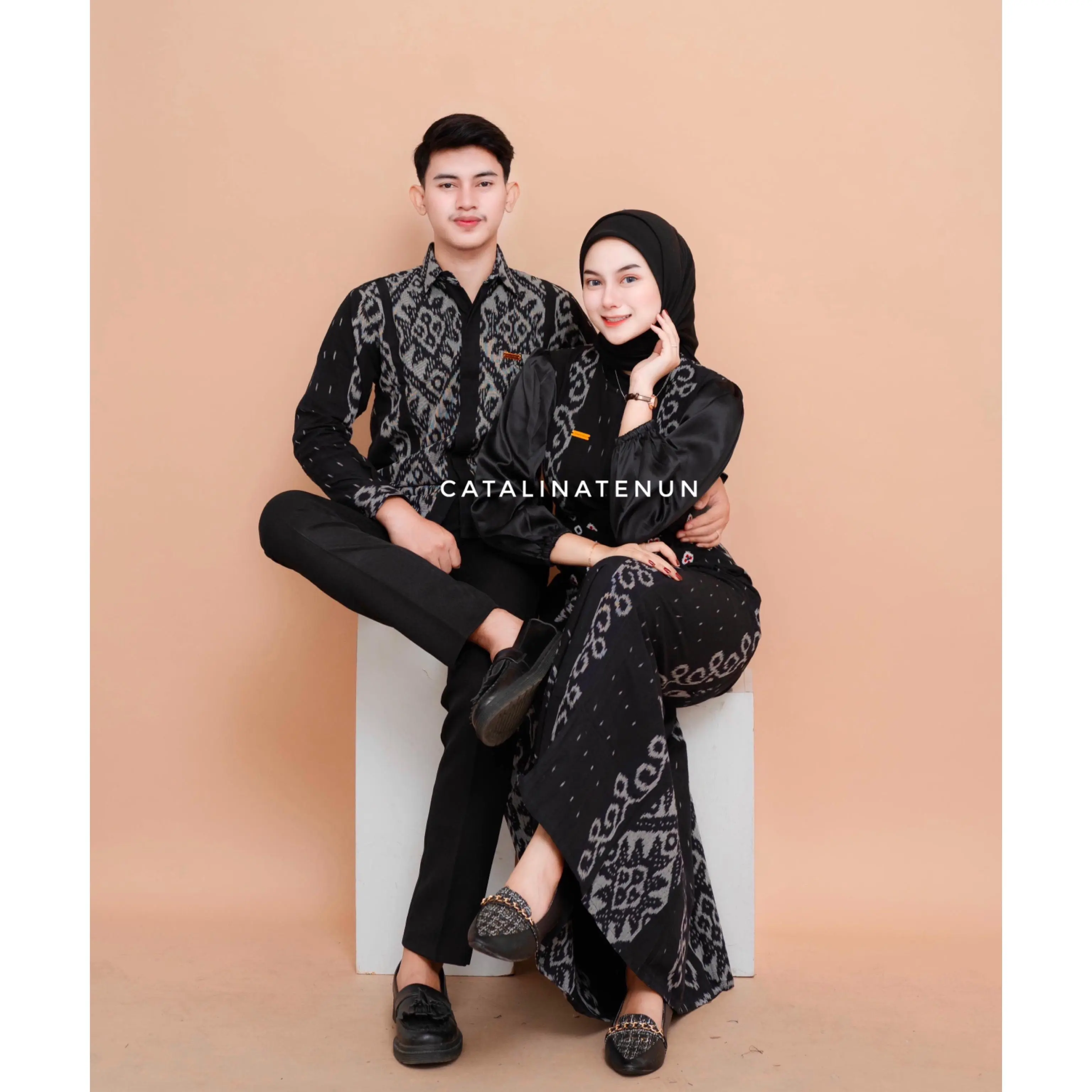 baju couple tenun mia dress black - baju couple kondangan - tenun couple set - kemeja&gamis kondangan - baju tenun keluarga (wajib baca deskripsi)