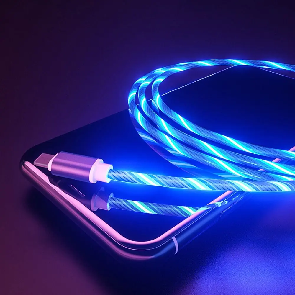 Dây Dữ Liệu Điện Thoại Di Động, 1M, Dòng Chảy Nhiều Màu Sắc, Đèn LED, Dây USB C Sạc Nhanh, Dây Dữ Liệu Micro USB Loại C, Cáp Sạc Điện Thoại Di Động, Cáp Phát Sáng