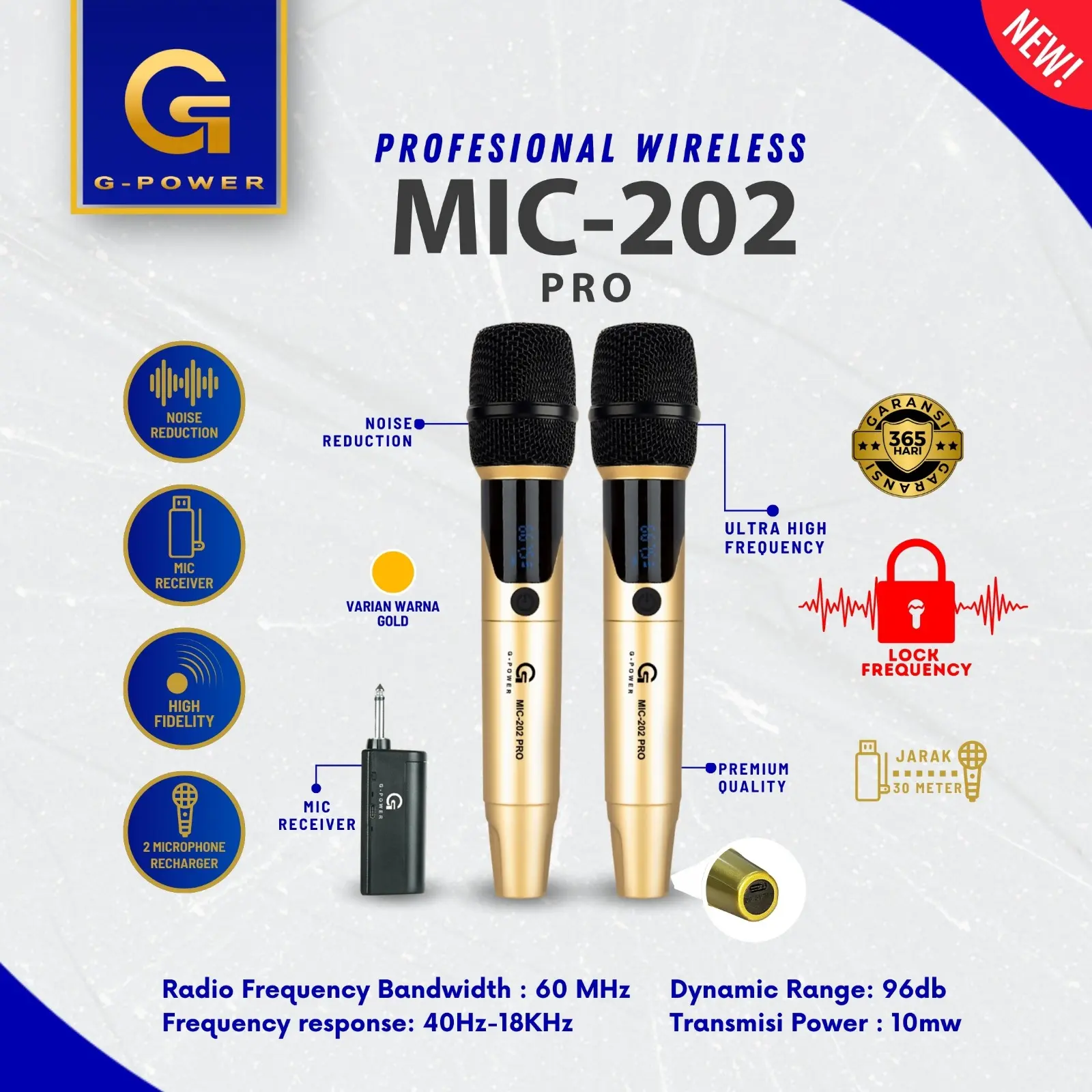 G-POWER Professional Wireless Mic 202 Pro, Bisa Charger dan Lock Frequency - Kualitas Terbaik Garansi 365 Hari!! Mikrofon