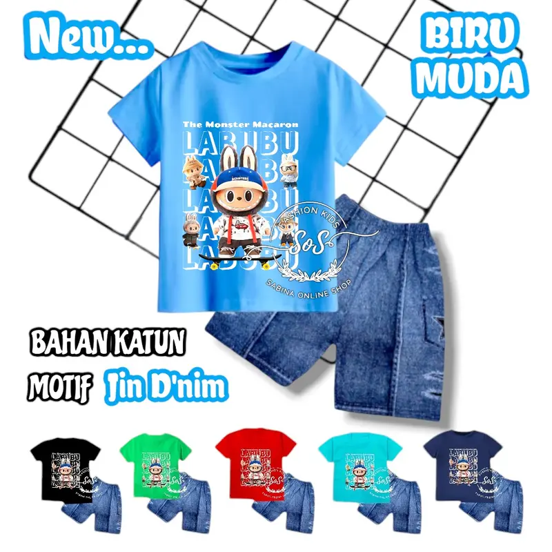 Setelan Baju Kaos motif gambar boneka LABU / bubu the monster viral Terbaru Untuk Usia 1-10 Tahun - Katun, Parsel Katun Parsel Sarung Bayi Cowok Laki-Laki 6