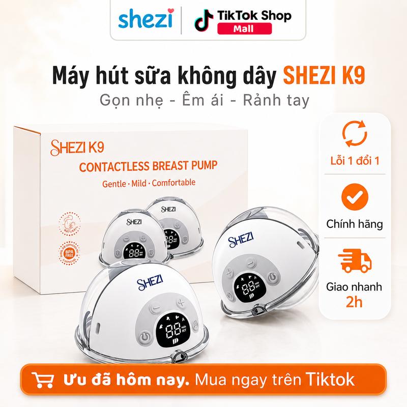 Máy hút sữa không dây Shezi K9, dung tích lớn 150ml, hút sữa nhanh và không đau rát, chất liệu an toàn